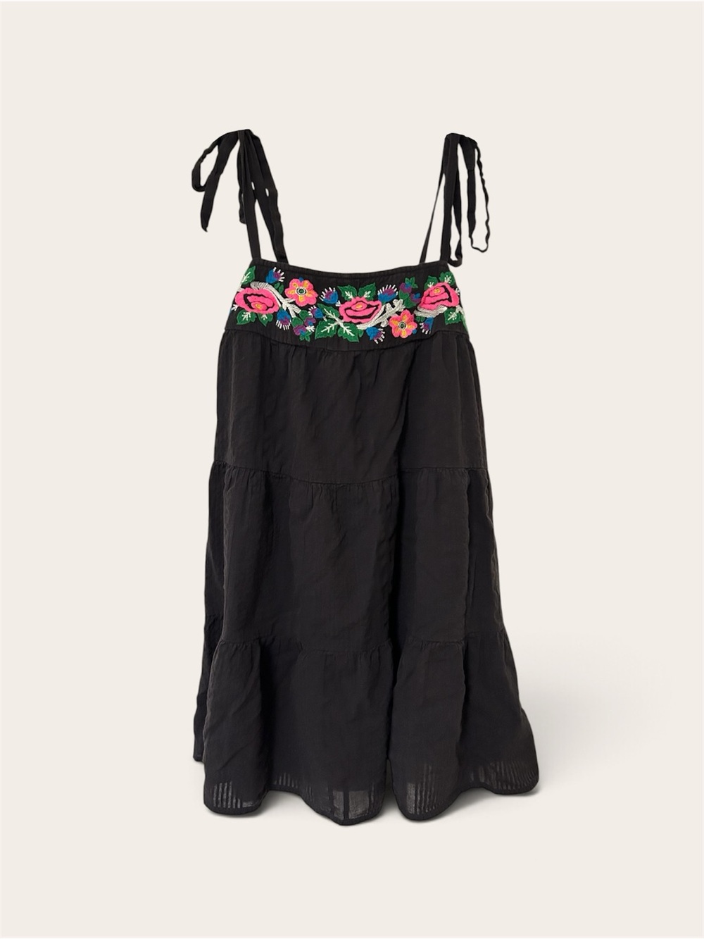 Urban Outfitters Dark Grey Mini Dress with Bright Floral Embroidery